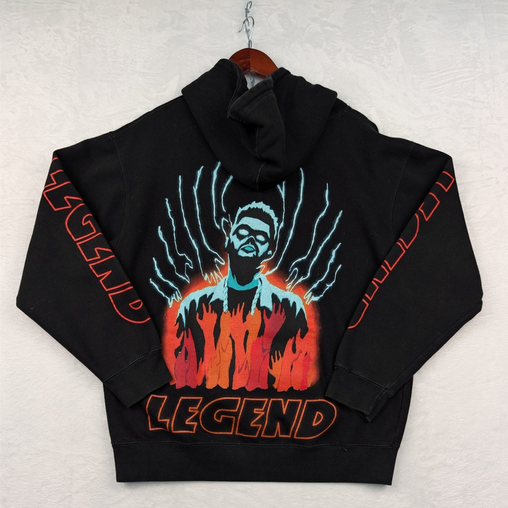 The Weeknd XO Hoodie Men's L Black Flame Graphic Legend Tour Music Merch 2017